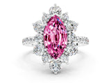White gold Marquise Cut Cut Diamond Floral Halo Pave Band with Prong Setting