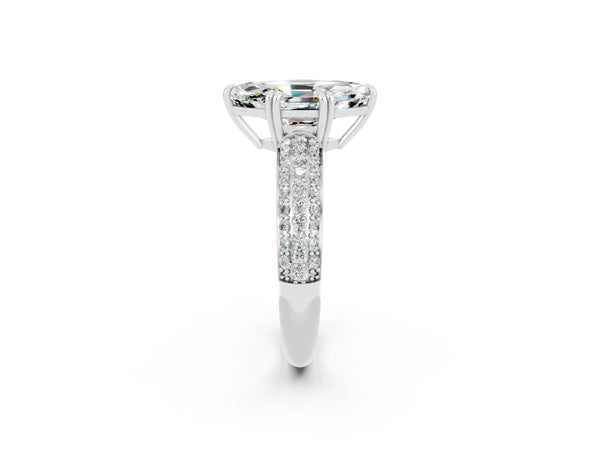 White gold Marquise Cut Moissanite Vintage Milgrain Ring with Round  Stations