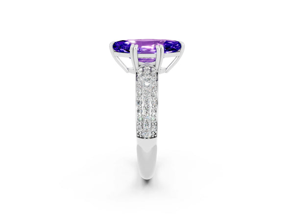 White gold Marquise Cut Tanzanite Vintage Milgrain Ring with Round  Stations