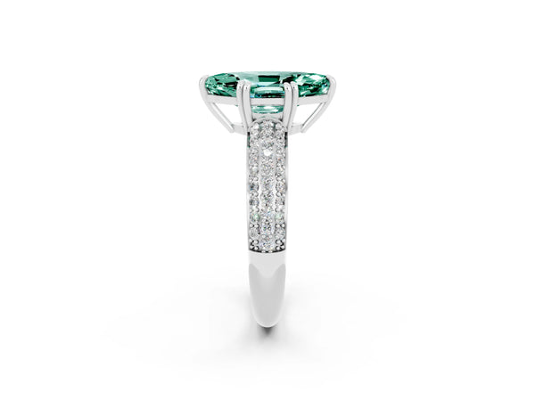 Platinum Marquise Cut Green Sapphire Vintage Milgrain Ring with Round  Stations
