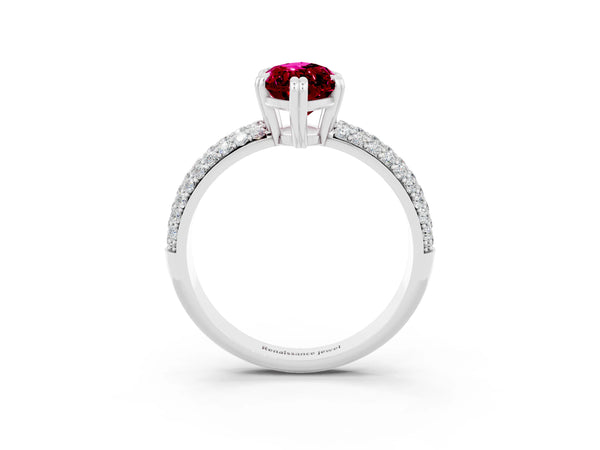 Silver Marquise Cut Garnet Vintage Milgrain Ring with Round  Stations