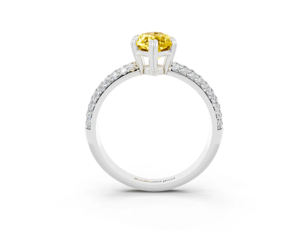 Platinum Marquise Cut Yellow Sapphire Vintage Milgrain Ring with Round  Stations