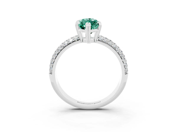 Platinum Marquise Cut Green Sapphire Vintage Milgrain Ring with Round  Stations