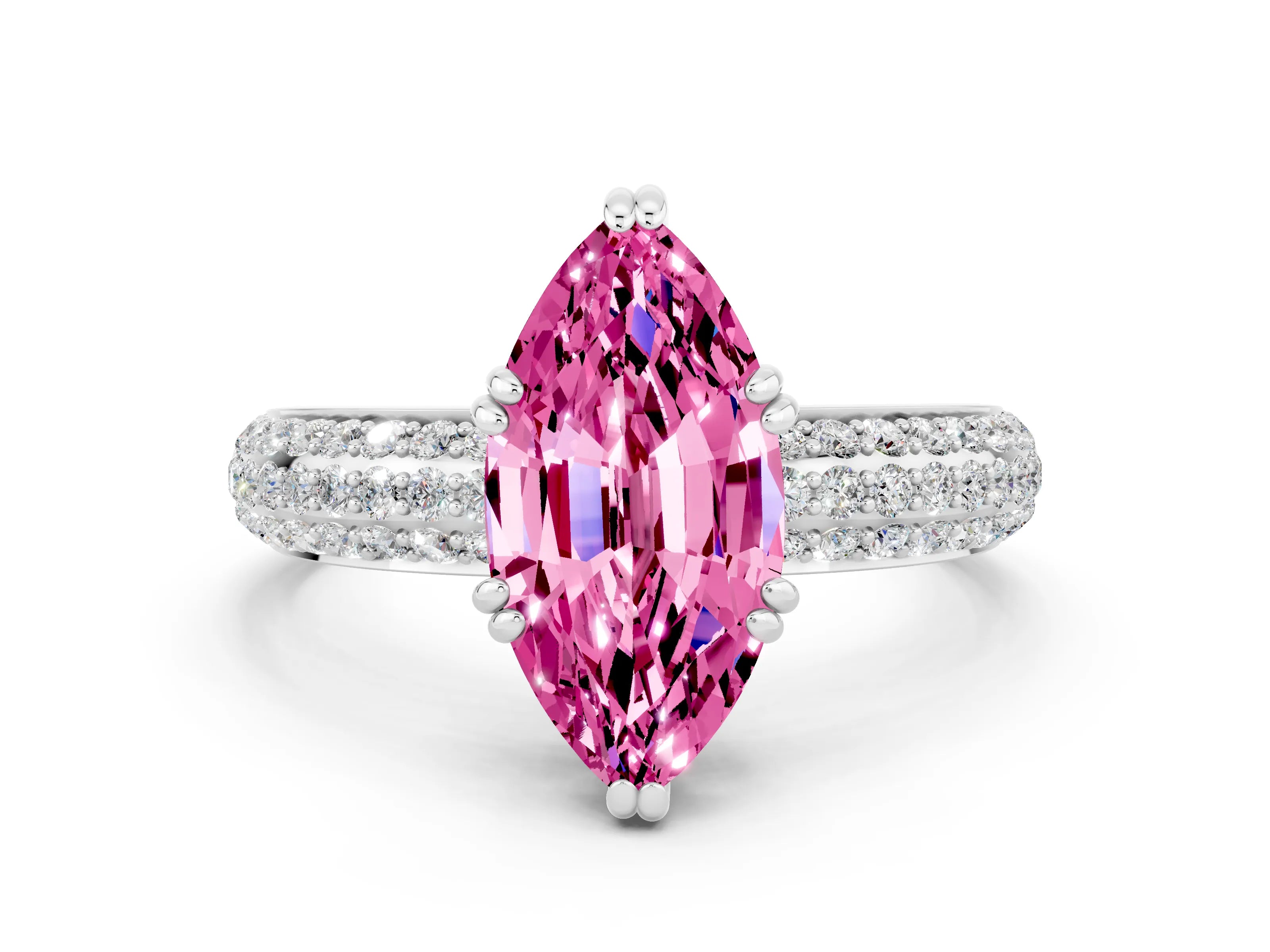 White gold Marquise Cut Cut Diamond Milgrain Marquise Band with Prong Setting