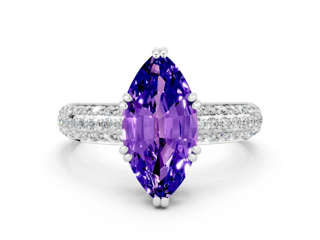 White gold Marquise Cut Cut Diamond Milgrain Marquise Band with Prong Setting