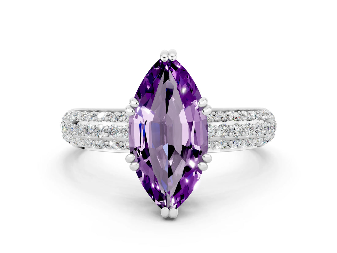 White gold Marquise Cut Cut Diamond Milgrain Marquise Band with Prong Setting