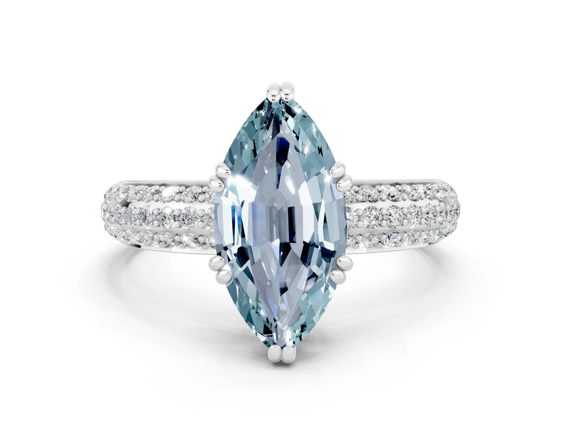 White gold Marquise Cut Cut Diamond Milgrain Marquise Band with Prong Setting