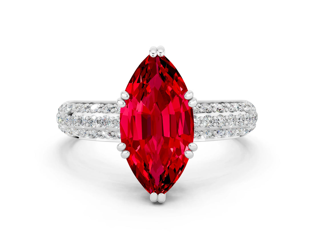 White gold Marquise Cut Cut Diamond Milgrain Marquise Band with Prong Setting