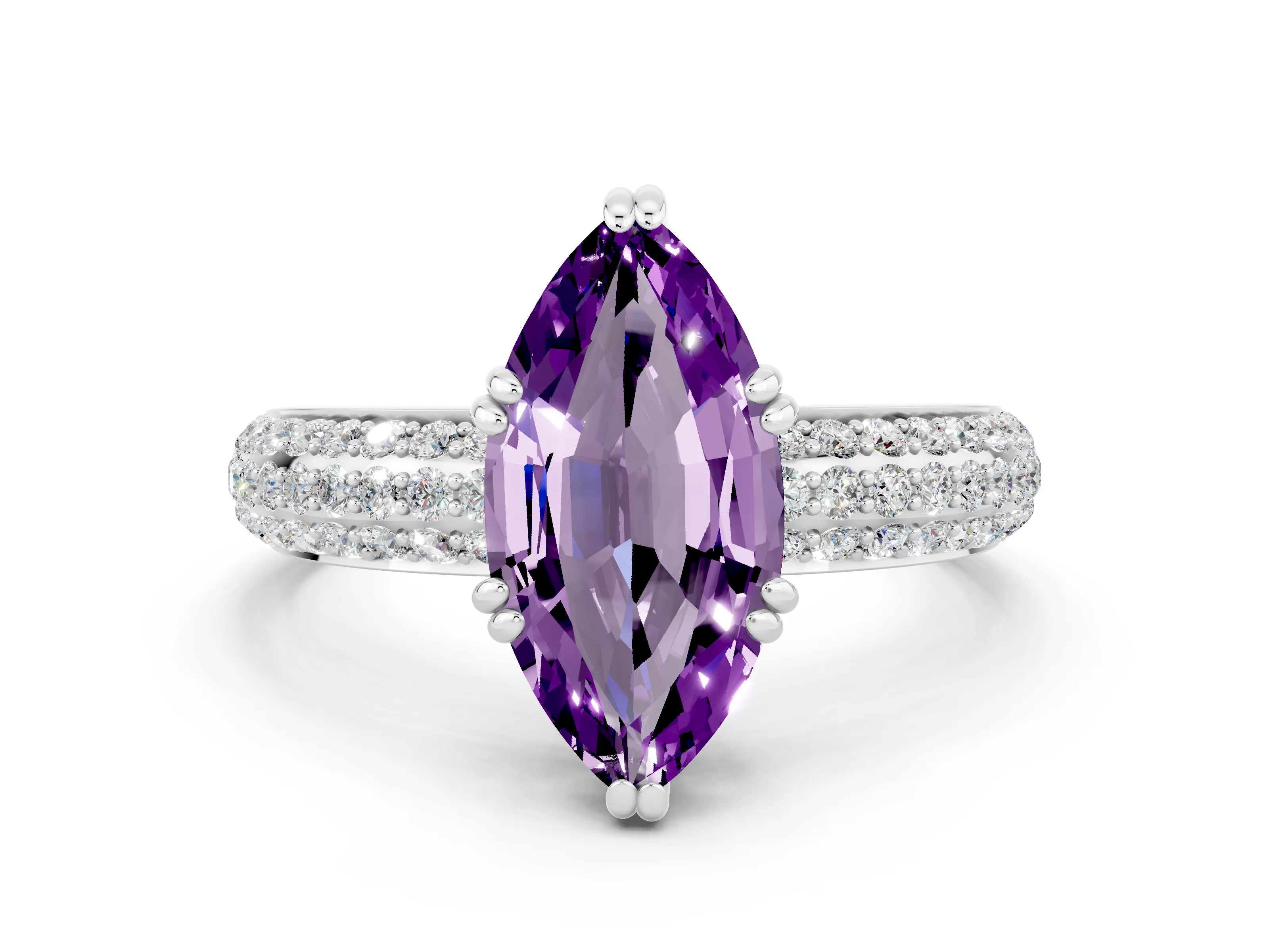 White gold Marquise Cut Cut Diamond Milgrain Marquise Band with Prong Setting