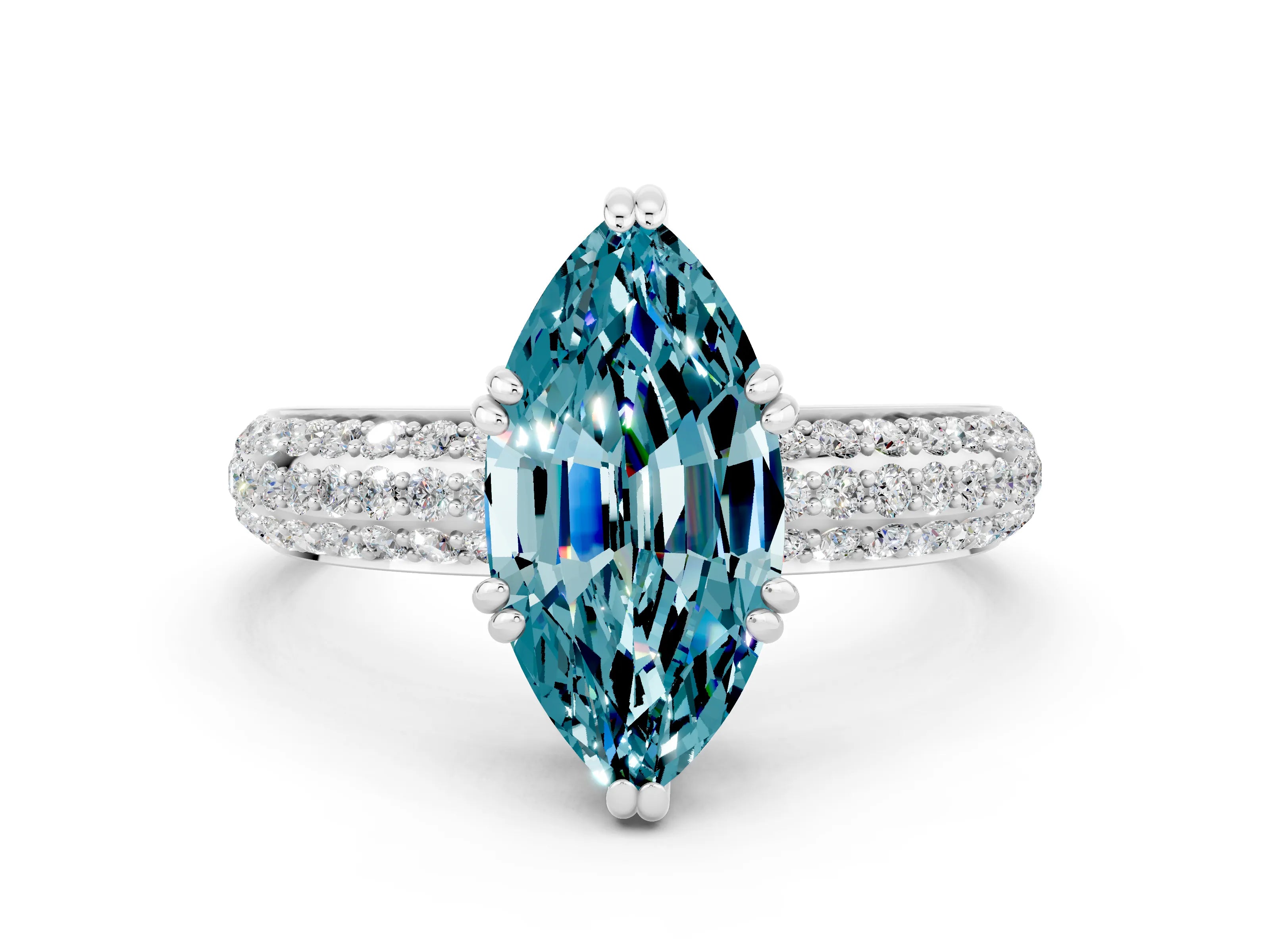 White gold Marquise Cut Cut Diamond Milgrain Marquise Band with Prong Setting