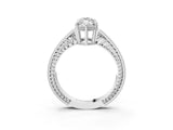 White gold Marquise Cut Cut Diamond Milgrain Pave Band Four-Prong Setting Ring_10