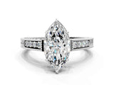 White gold Marquise Cut Cut Diamond Milgrain Pave Band Four-Prong Setting Ring_7