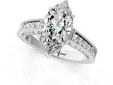White gold Marquise Cut Cut Diamond Milgrain Pave Band Four-Prong Setting Ring_8