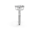 White gold Marquise Cut Cut Diamond Milgrain Pave Band Four-Prong Setting Ring_9