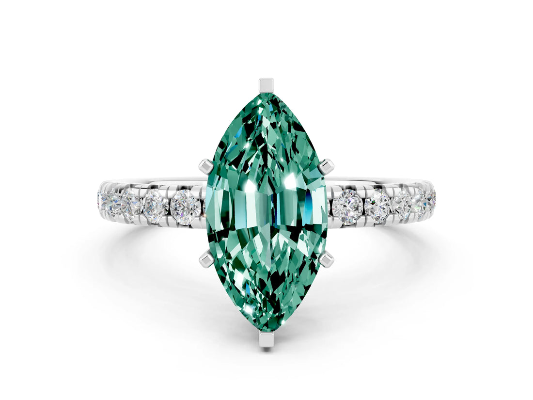 White gold Marquise Cut Cut Diamond Pavé Band with Four-Prong Setting