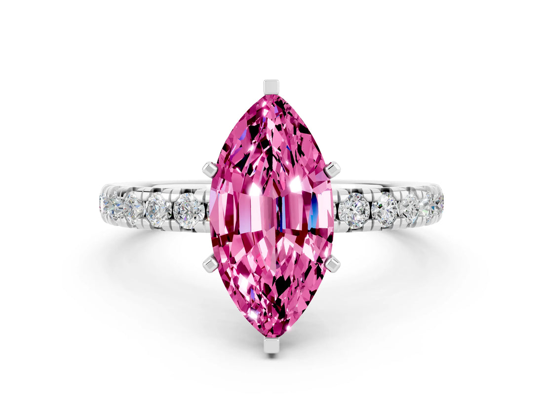 White gold Marquise Cut Cut Diamond Pavé Band with Four-Prong Setting