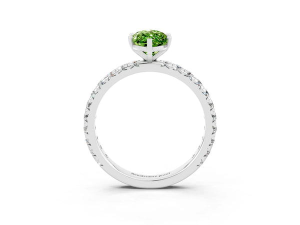 Silver Marquise Cut Cut Diamond Pavé Band with Four-Prong Setting