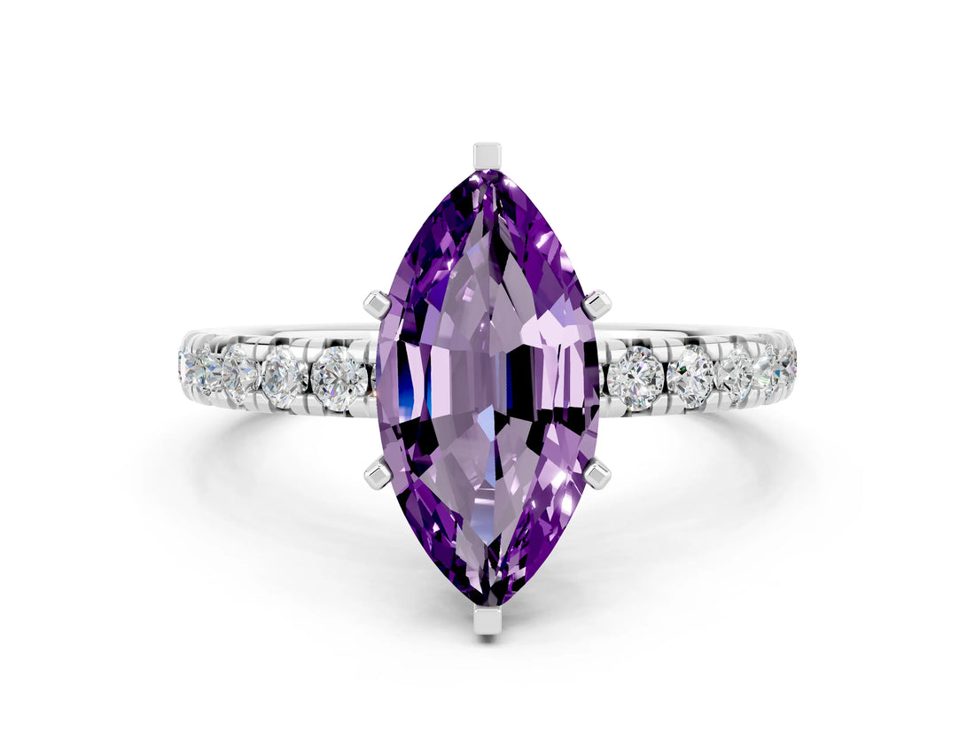 White gold Marquise Cut Cut Diamond Pavé Band with Four-Prong Setting