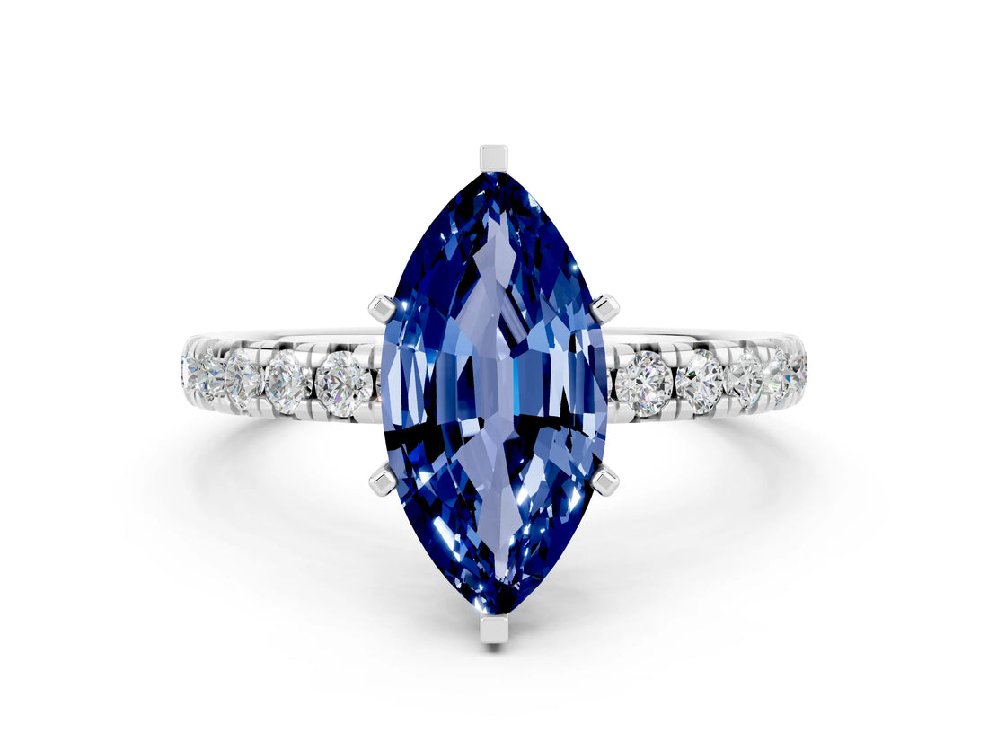 White gold Marquise Cut Cut Diamond Pavé Band with Four-Prong Setting