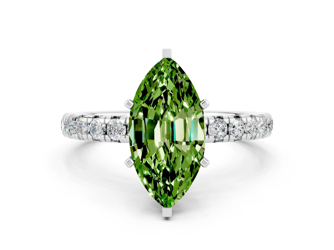 White gold Marquise Cut Cut Diamond Pavé Band with Four-Prong Setting
