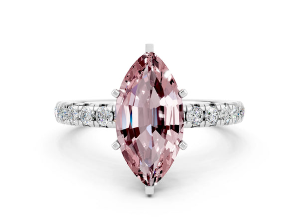 Silver Marquise Cut Cut Diamond Pavé Band with Four-Prong Setting