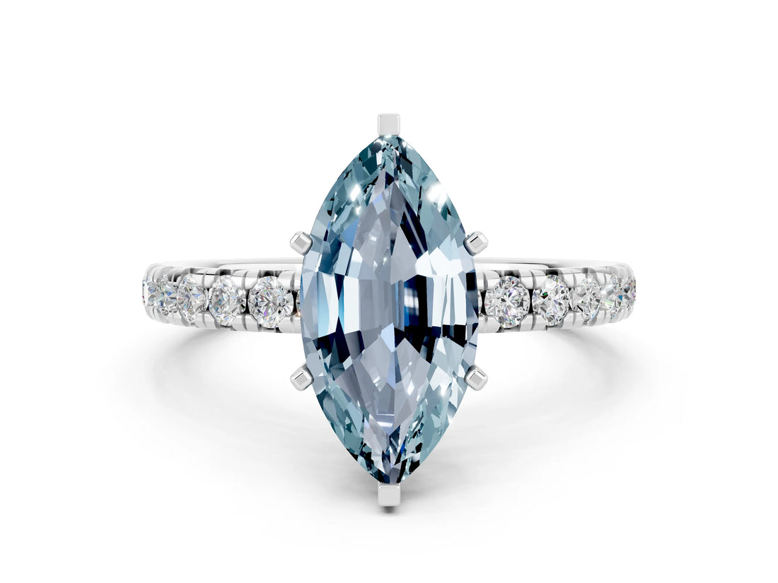 White gold Marquise Cut Cut Diamond Pavé Band with Four-Prong Setting