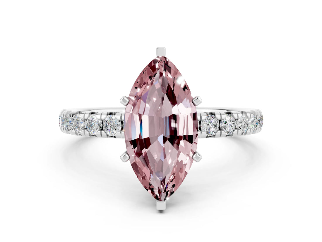 White gold Marquise Cut Cut Diamond Pavé Band with Four-Prong Setting