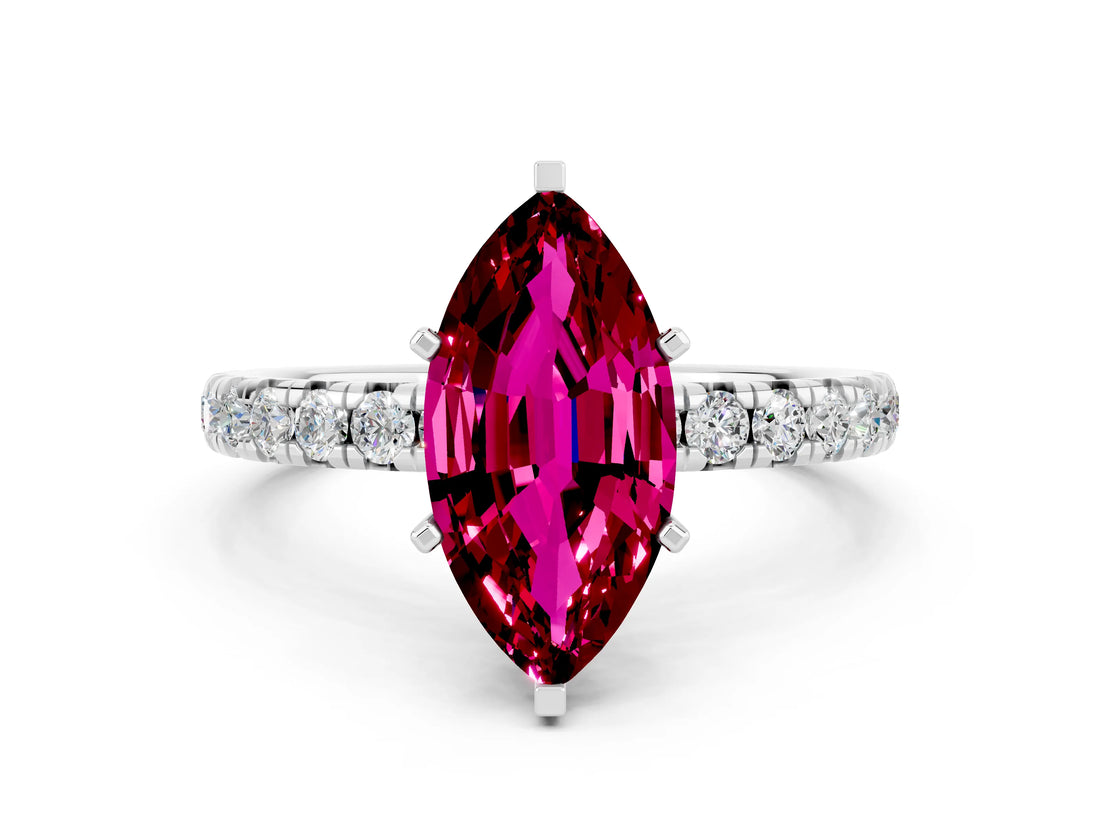 White gold Marquise Cut Cut Diamond Pavé Band with Four-Prong Setting