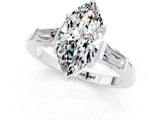 White gold Marquise Cut Cut Diamond Ring with Tapered Baguette Side Stones in Four-Prong Setting_1