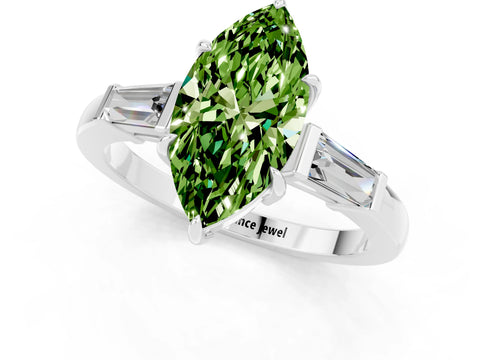 White gold Marquise Cut Cut Diamond Ring with Tapered Baguette Side Stones in Four-Prong Setting_1