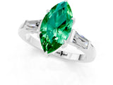 White gold Marquise Cut Cut Diamond Ring with Tapered Baguette Side Stones in Four-Prong Setting_1