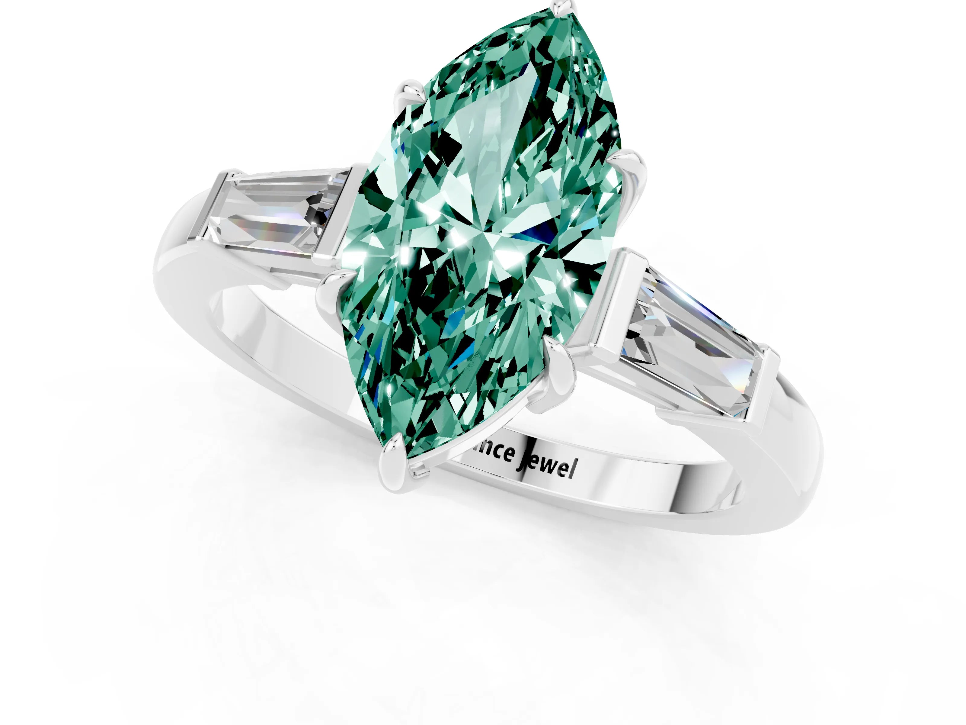 White gold Marquise Cut Cut Diamond Ring with Tapered Baguette Side Stones in Four-Prong Setting_1