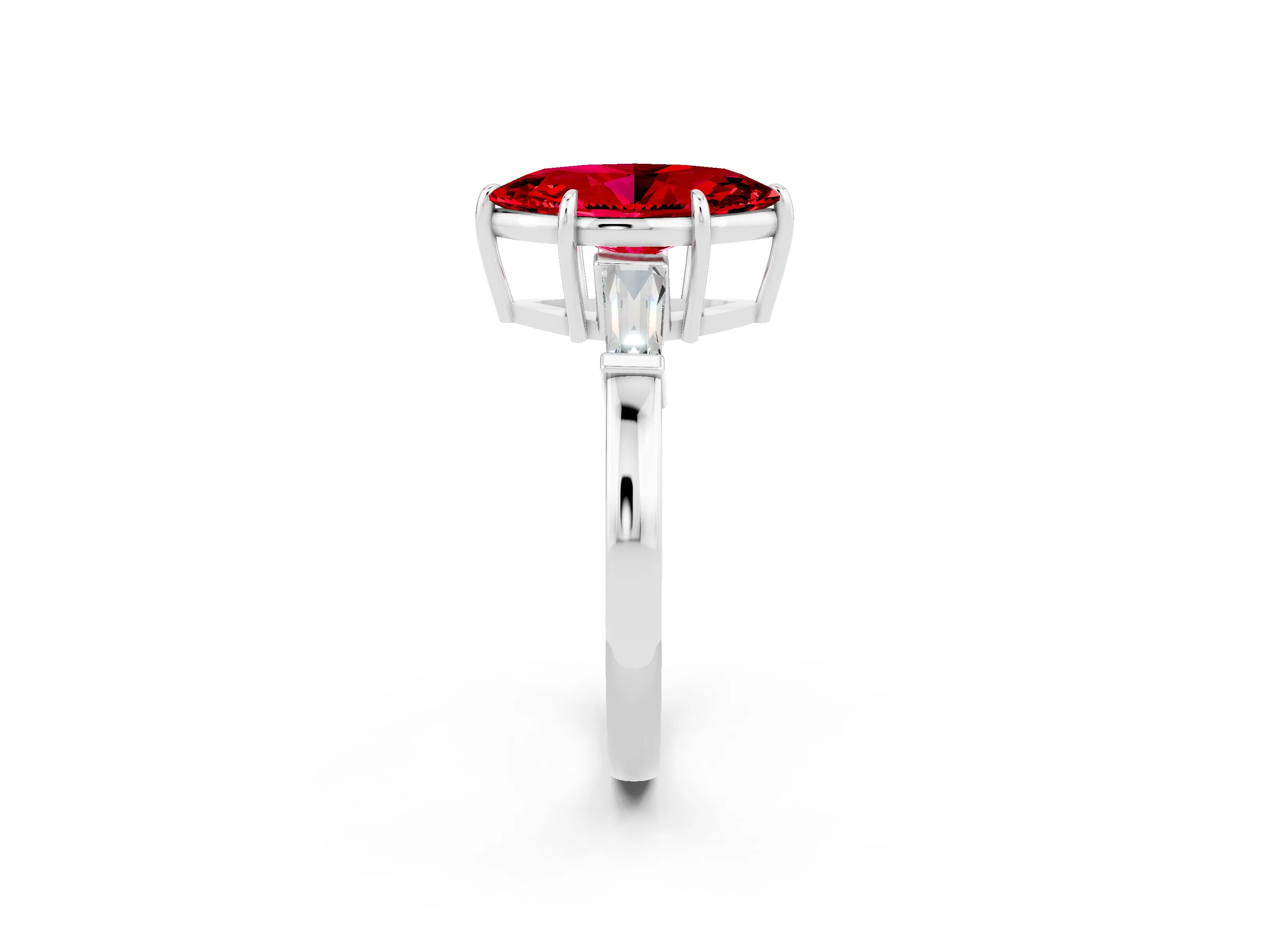 White gold Marquise Cut Cut Diamond Ring with Tapered Baguette Side Stones in Four-Prong Setting_2