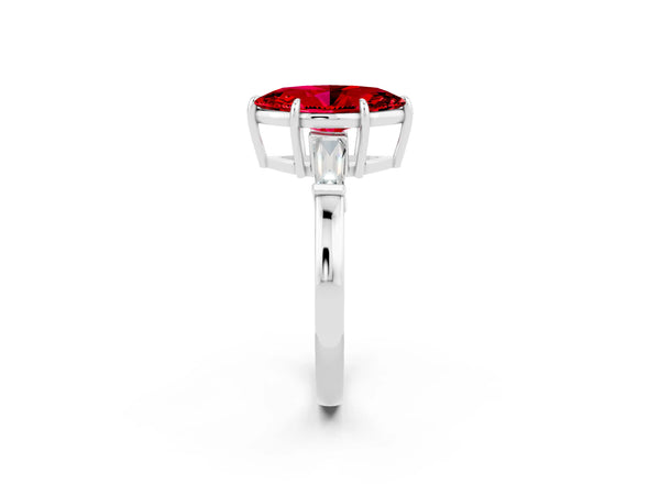 White gold Marquise Cut Cut Diamond Ring with Tapered Baguette Side Stones in Four-Prong Setting