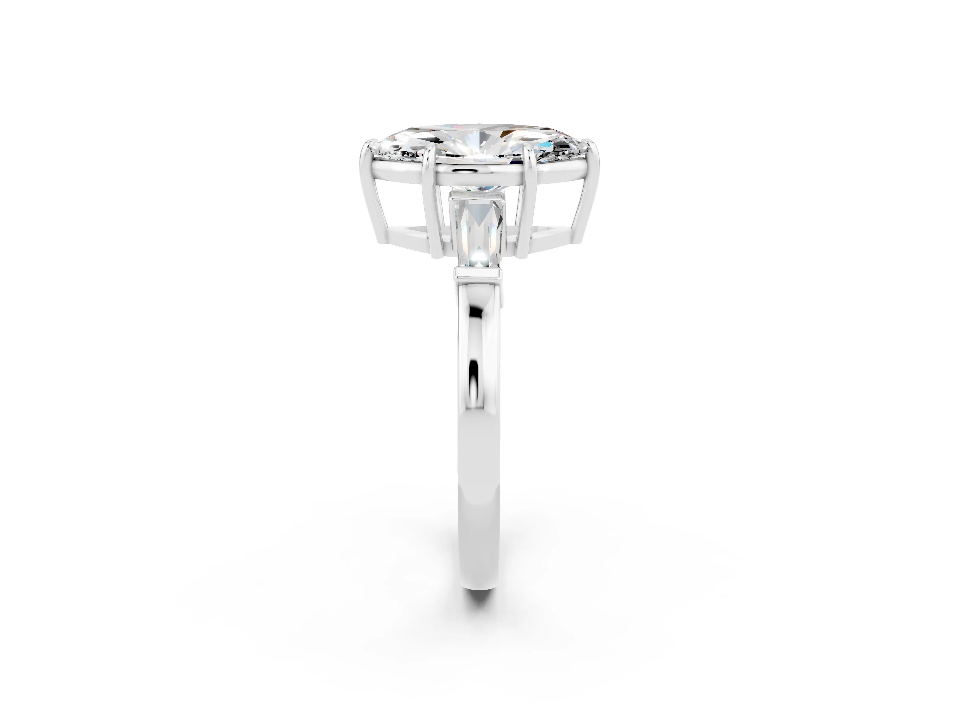 White gold Marquise Cut Cut Diamond Ring with Tapered Baguette Side Stones in Four-Prong Setting_2