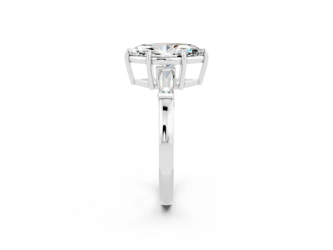 White gold Marquise Cut Cut Diamond Ring with Tapered Baguette Side Stones in Four-Prong Setting_2