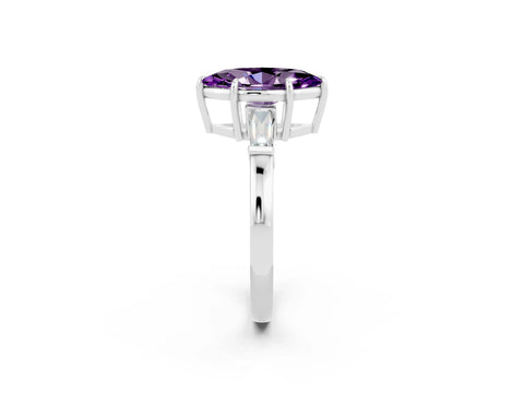 White gold Marquise Cut Cut Diamond Ring with Tapered Baguette Side Stones in Four-Prong Setting_2