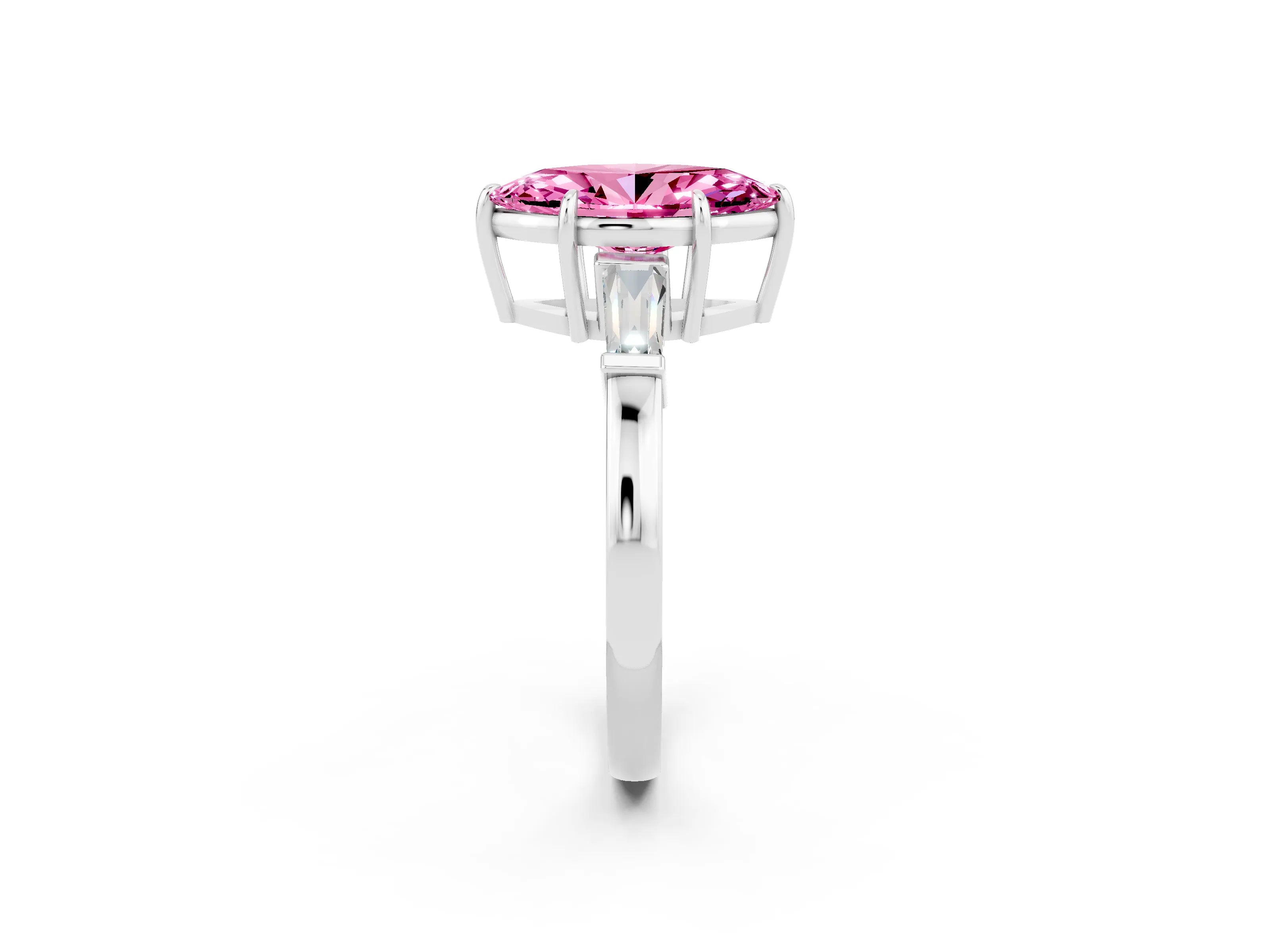 White gold Marquise Cut Cut Diamond Ring with Tapered Baguette Side Stones in Four-Prong Setting_2