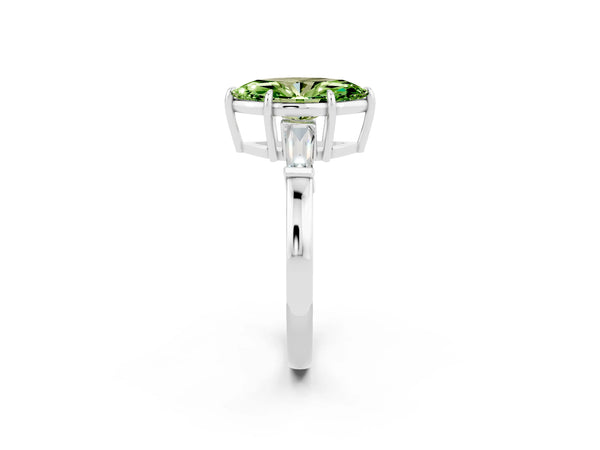 Platinum Marquise Cut Cut Diamond Ring with Tapered Baguette Side Stones in Four-Prong Setting