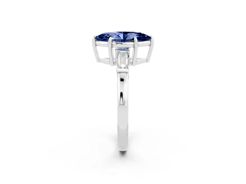 White gold Marquise Cut Cut Diamond Ring with Tapered Baguette Side Stones in Four-Prong Setting_2