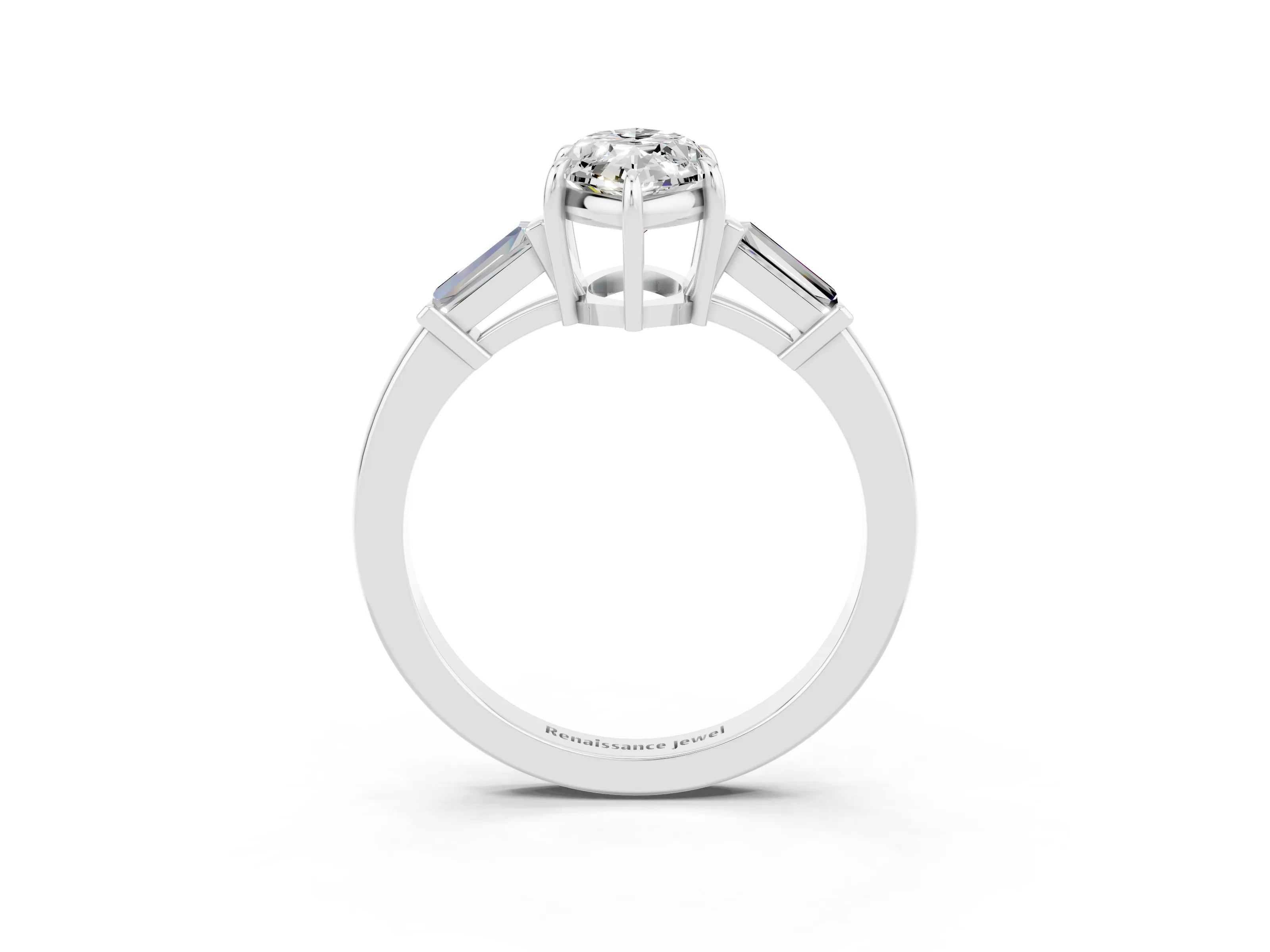 White gold Marquise Cut Cut Diamond Ring with Tapered Baguette Side Stones in Four-Prong Setting_3