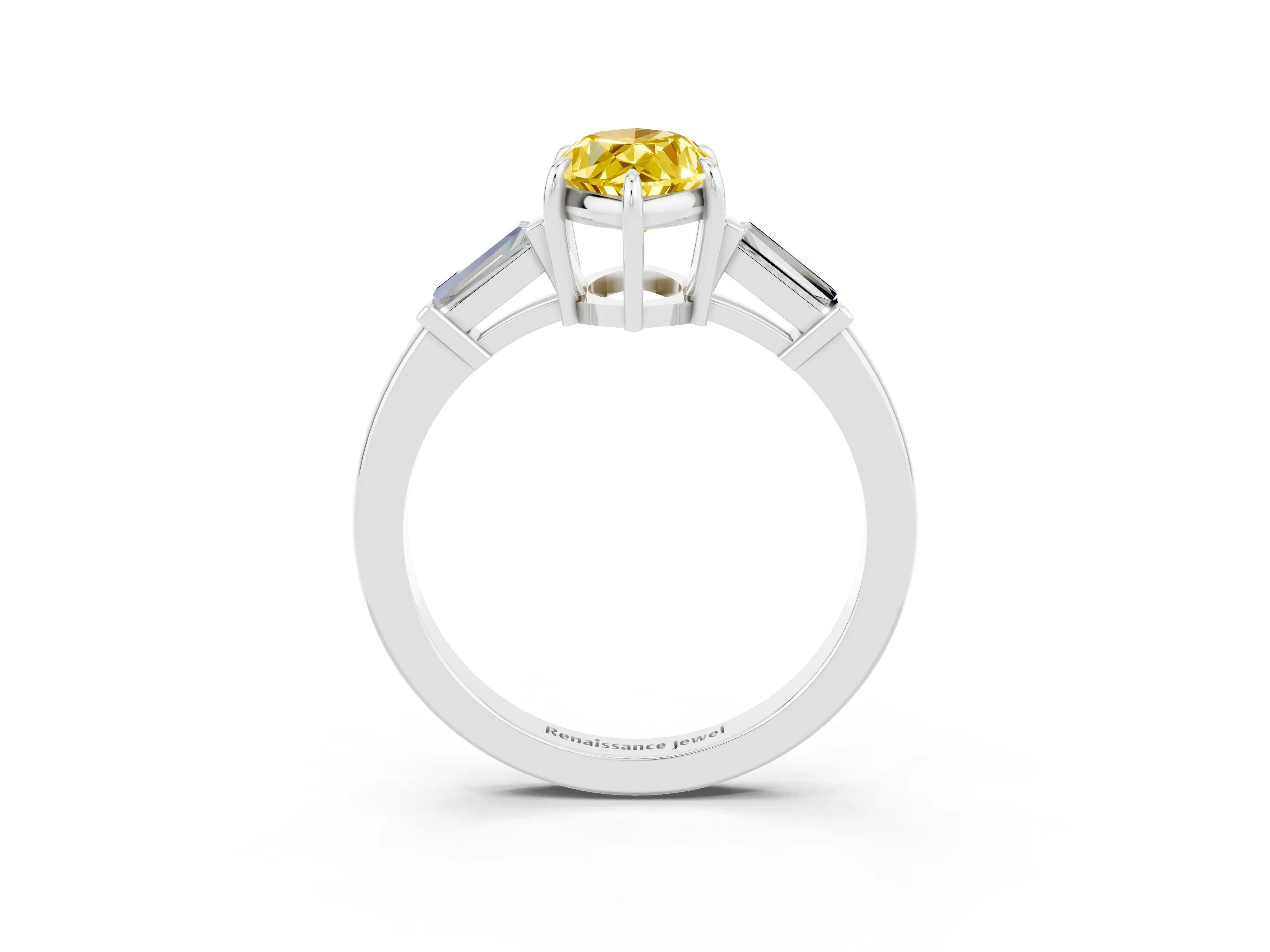 White gold Marquise Cut Cut Diamond Ring with Tapered Baguette Side Stones in Four-Prong Setting_3