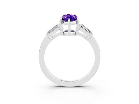 White gold Marquise Cut Cut Diamond Ring with Tapered Baguette Side Stones in Four-Prong Setting_3