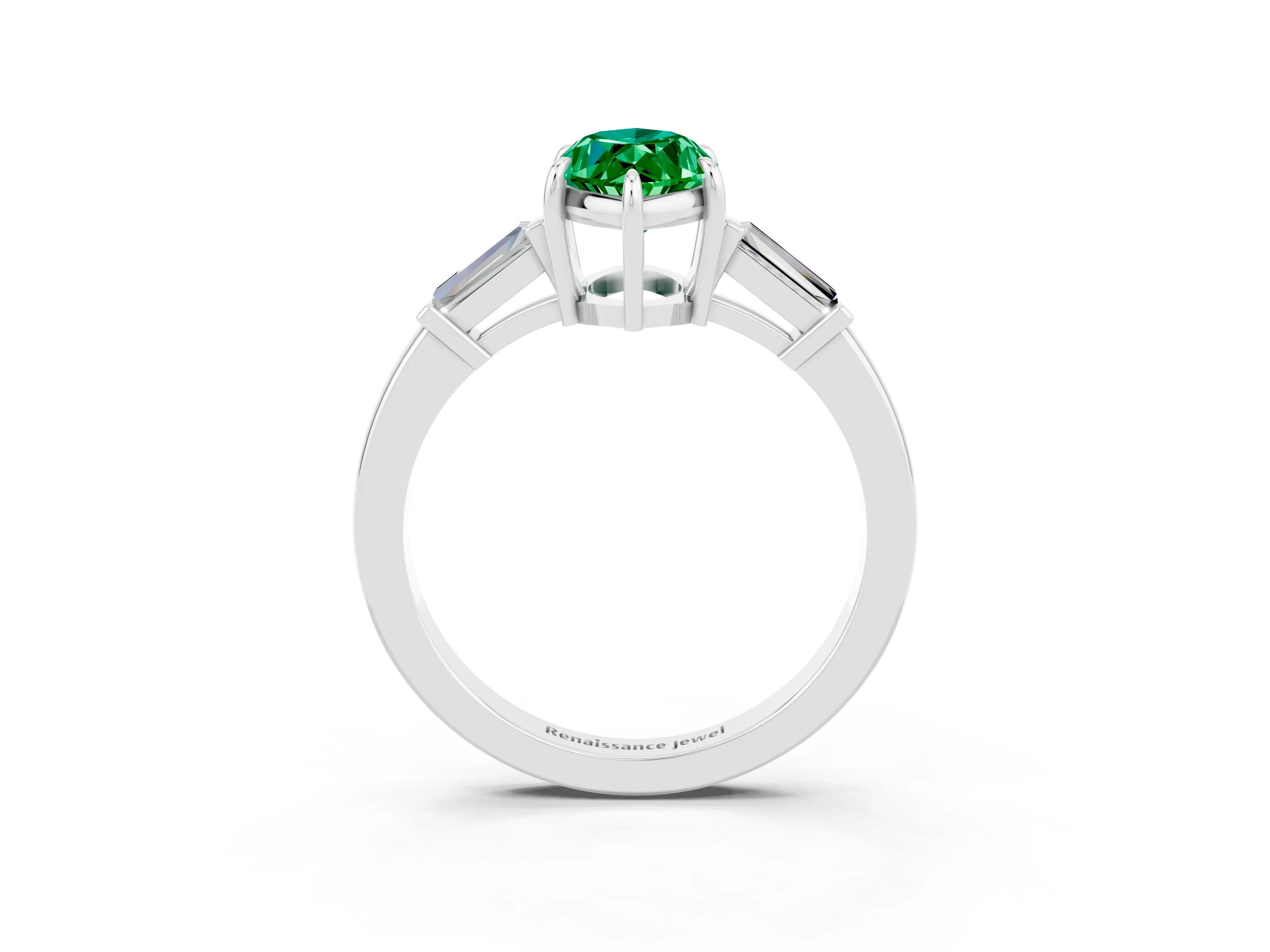 White gold Marquise Cut Cut Diamond Ring with Tapered Baguette Side Stones in Four-Prong Setting_3