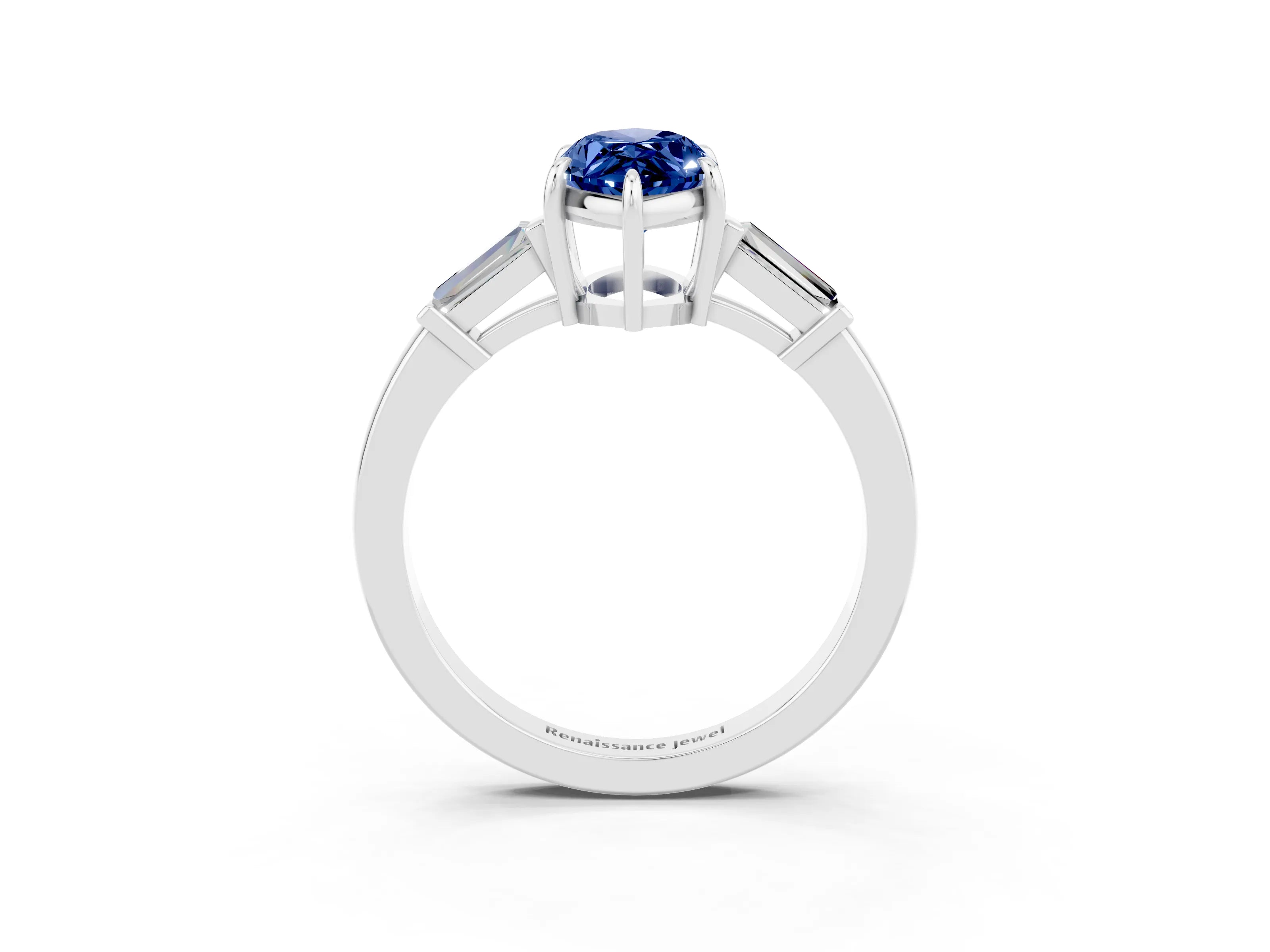 White gold Marquise Cut Cut Diamond Ring with Tapered Baguette Side Stones in Four-Prong Setting_3