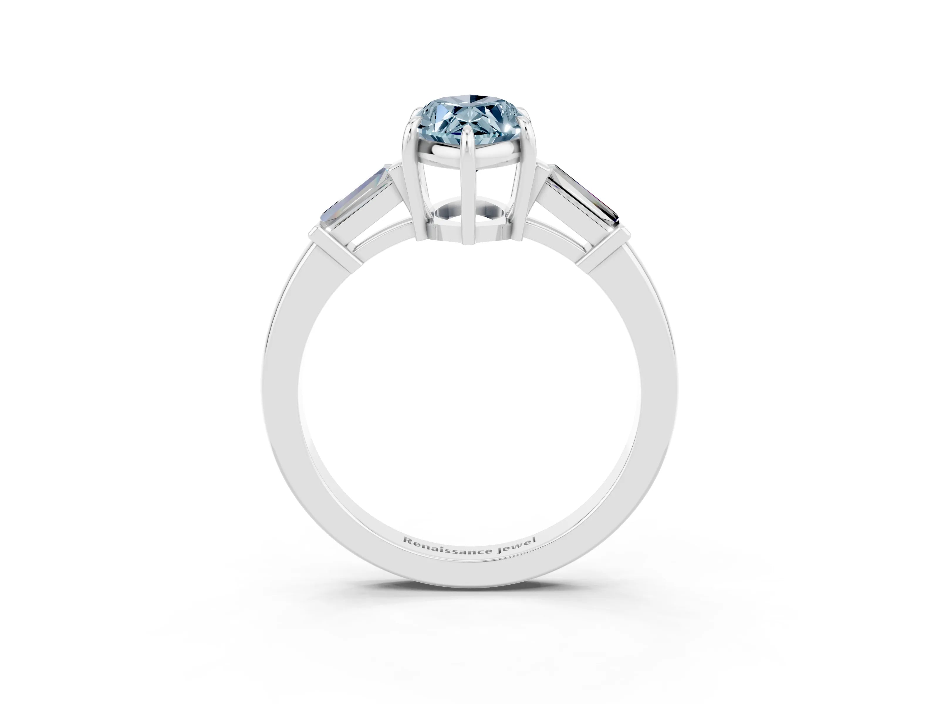 White gold Marquise Cut Cut Diamond Ring with Tapered Baguette Side Stones in Four-Prong Setting_3
