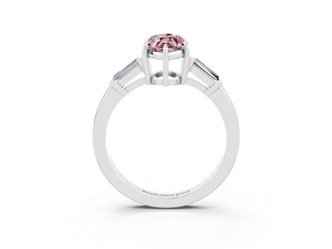 White gold Marquise Cut Cut Diamond Ring with Tapered Baguette Side Stones in Four-Prong Setting_3