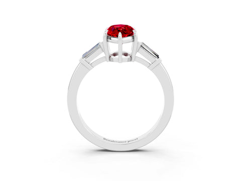 White gold Marquise Cut Cut Diamond Ring with Tapered Baguette Side Stones in Four-Prong Setting_3