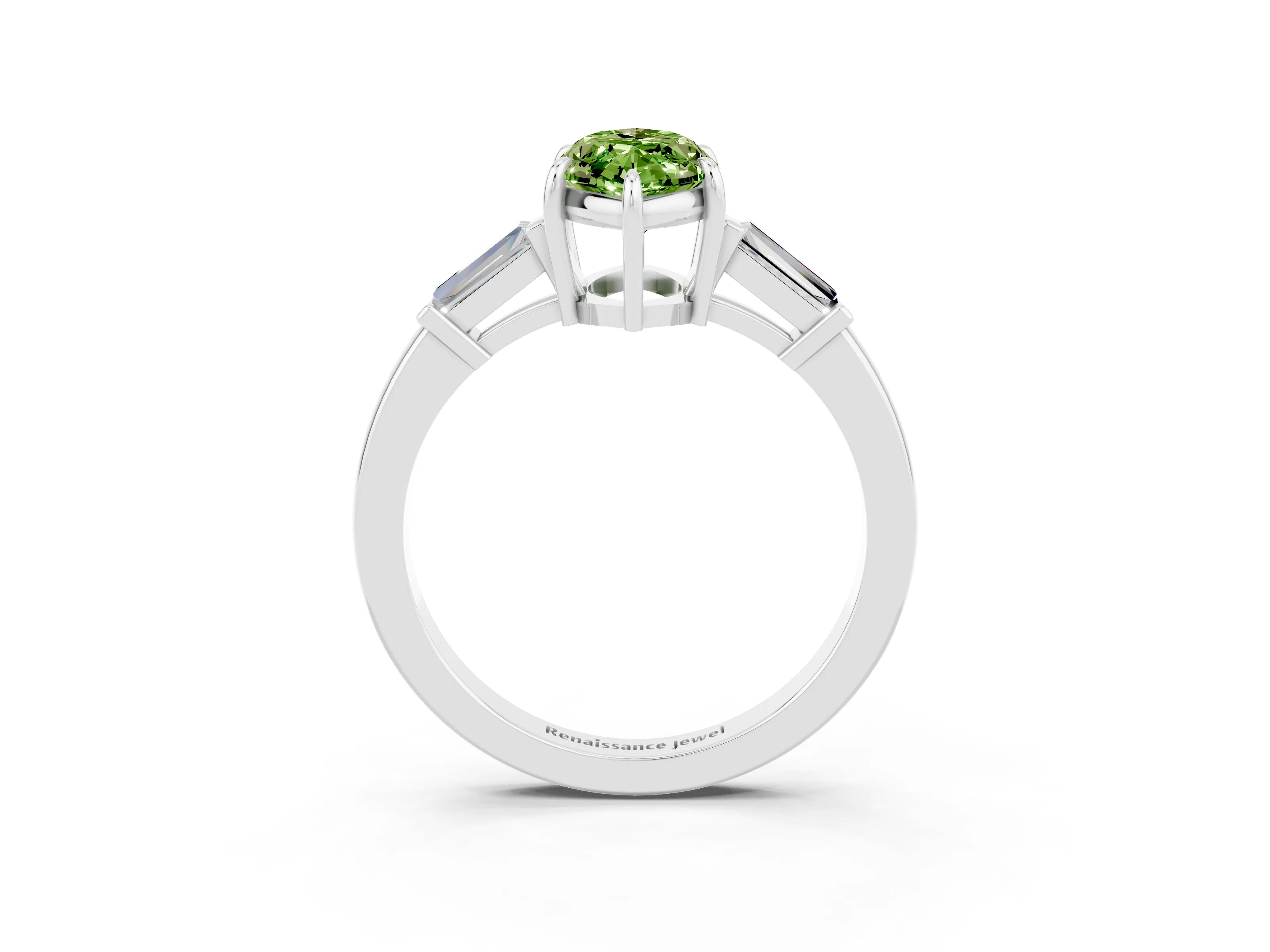 White gold Marquise Cut Cut Diamond Ring with Tapered Baguette Side Stones in Four-Prong Setting_3