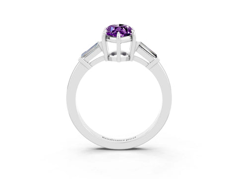 White gold Marquise Cut Cut Diamond Ring with Tapered Baguette Side Stones in Four-Prong Setting_3